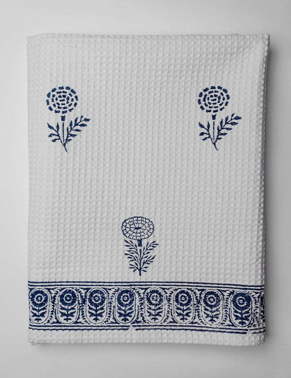 Blue Floral Waffle Bath Sheet